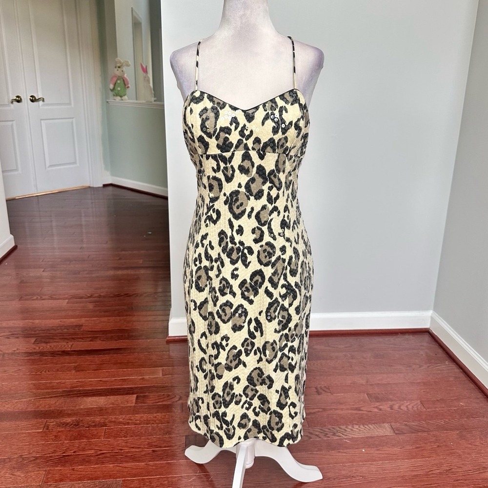 NWT Cache Criscione New York Limited Edition Sequin Cheetah Cocktail Dress